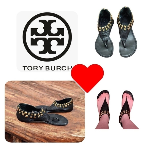 Tory Burch black gladiator gold stud sandal in lamb leather size 7.5 - Picture 12 of 12